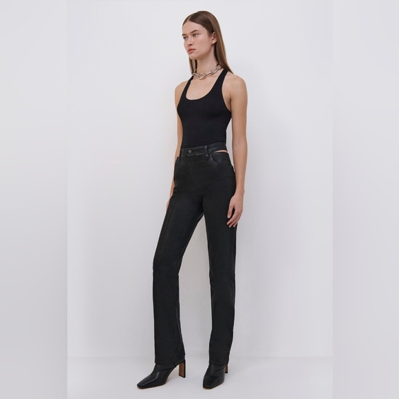 3. NWT JONATHAN SIMKHAI AMELIA STRAIGHT LEG JEANS IN COATED BLACK - Picture 1 of 9